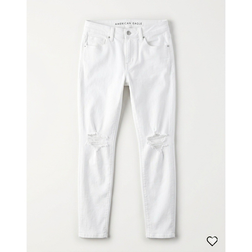 American Eagle White Hi-Rise Jeggings Size 4 R Distressed Denim Skinny Jeans